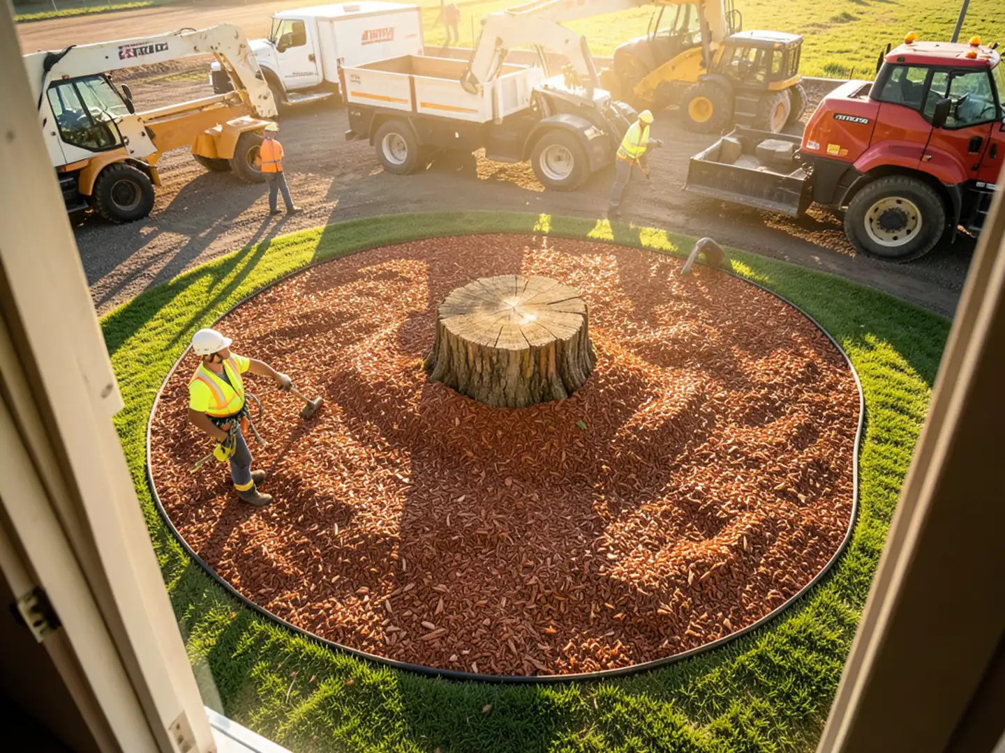 Fresh green Bermuda grass sod seamlessly laid over former stump grinding location